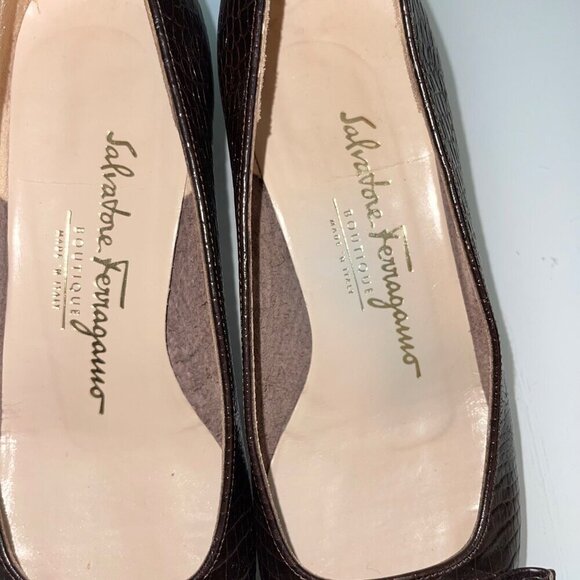 Salvatore Ferragamo Womens Pumps Size 6 Brown Vara Bow Croc Embossed Leather - Picture 6 of 8